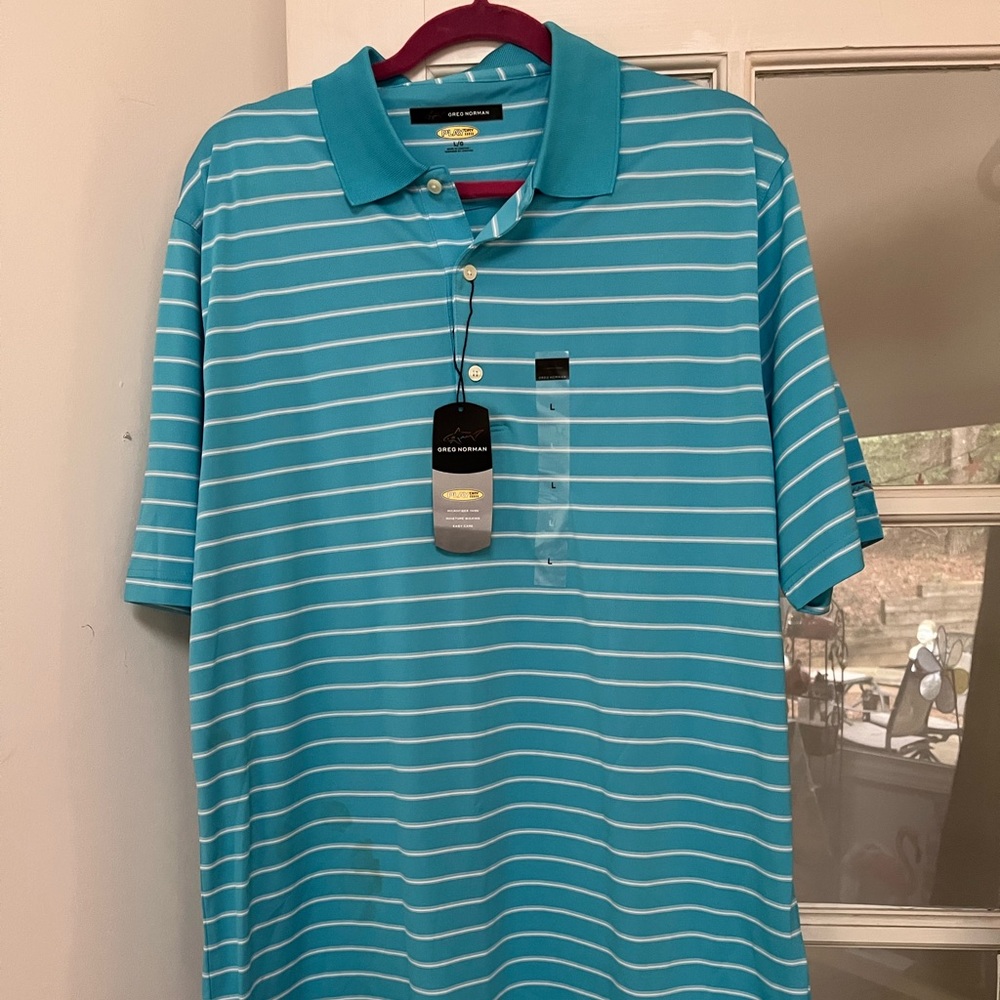 Greg Norman Play Dry Sz Large Striped Polo Shirt NWT